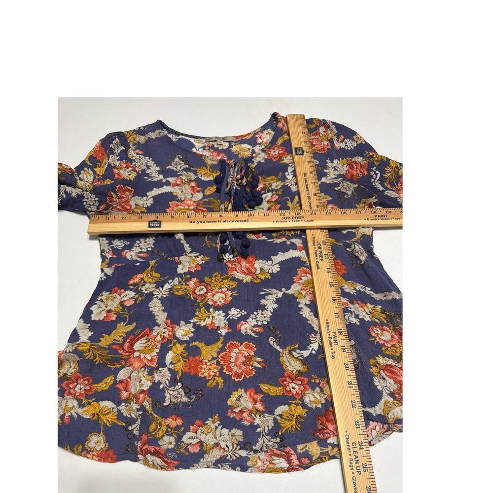 Miss Me Boho Floral Peasant Blouse Multi Tie Neck Tassel Sleeve Top Womens Med - Picture 8 of 11